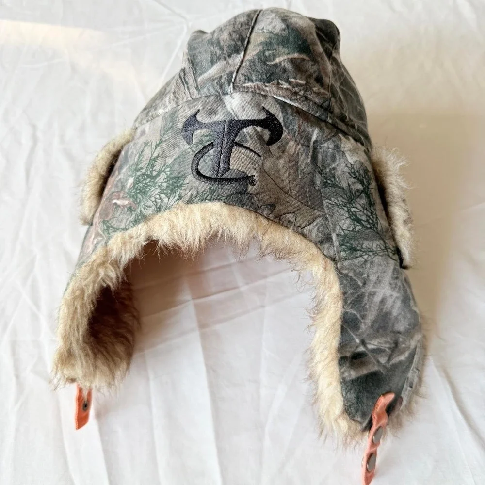 TrueTimber Camo One Size Faux Fur Trapper Hat Orange Lined